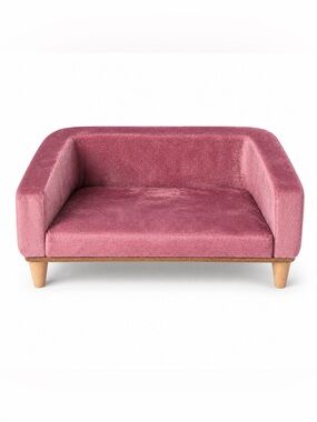 Our Generation Pink Velvet Doll Couch Sofa Wood Legs 18” Doll Furniture OG Doll